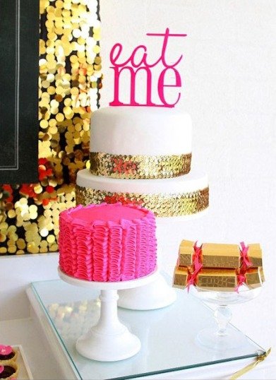 gold and white glitter wedding cake