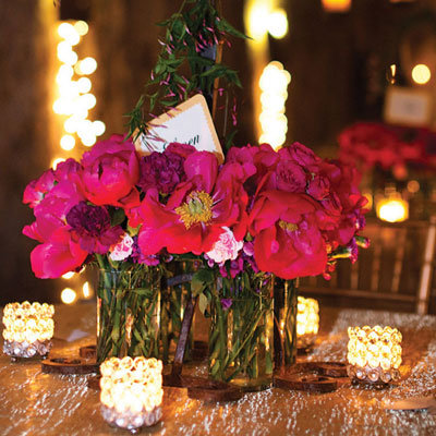 rustic peony and candelabra centerpiece