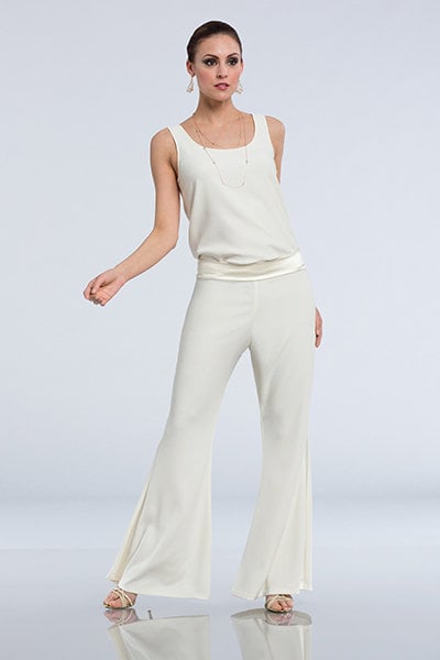 Wedding jumpsuit - Camisole featuring a scoop neckline paired with wide-legged crepe pants. Renata by Mon Cheri