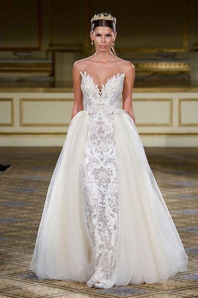 wedding dress with attached train