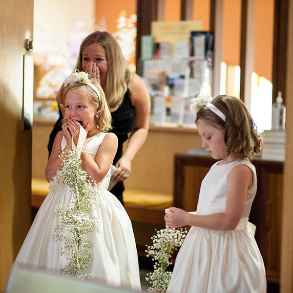 Seeing the bride dressed up for the first time