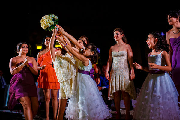 Diving in for the bouquet toss