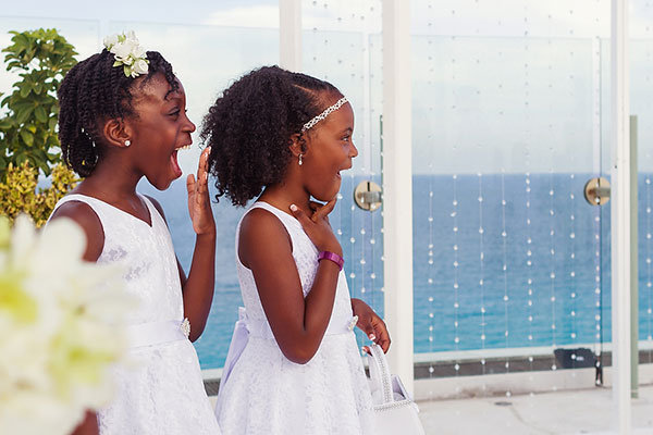 Seeing the bride dressed up for the first time