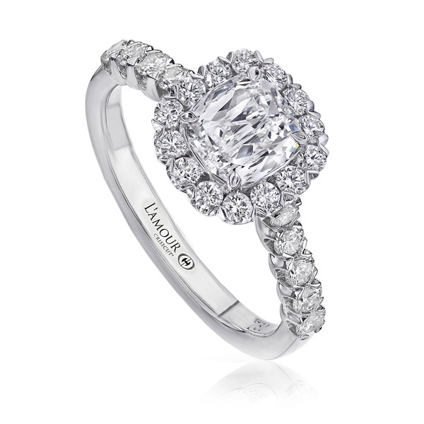 L’Amour Crisscut® Cushion Halo with Shared-Prong Sides