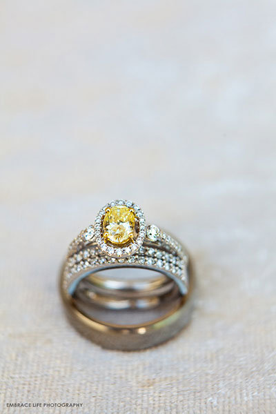 Three-Stone Engagement Ring & Wedding Bands Three-Stone Engagement Ring & Wedding Bands