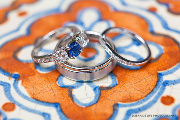 Three-Stone Engagement Ring & Wedding Bands Three-Stone Engagement Ring & Wedding Bands