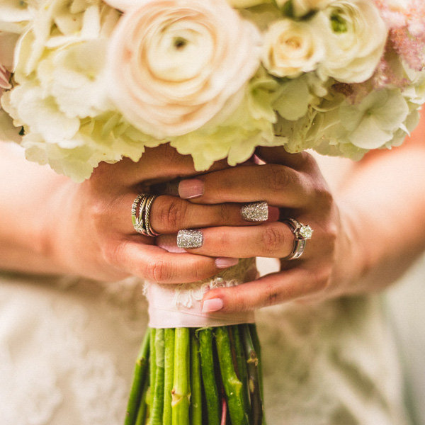 Pink Manicure With Sparkly Silver Accent Nails