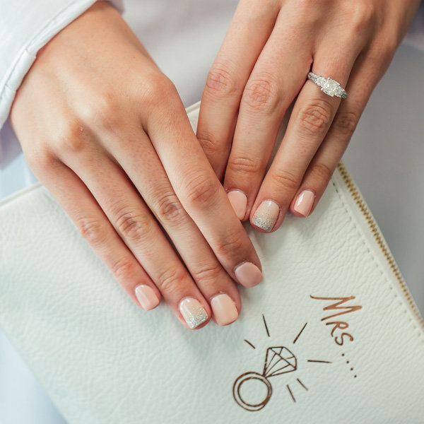 Peach Nails and Glitter Ring Fingers 