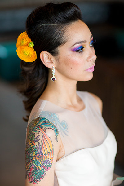 Textured Medium Ponytail With Flowers Textured Medium Ponytail With Flowers