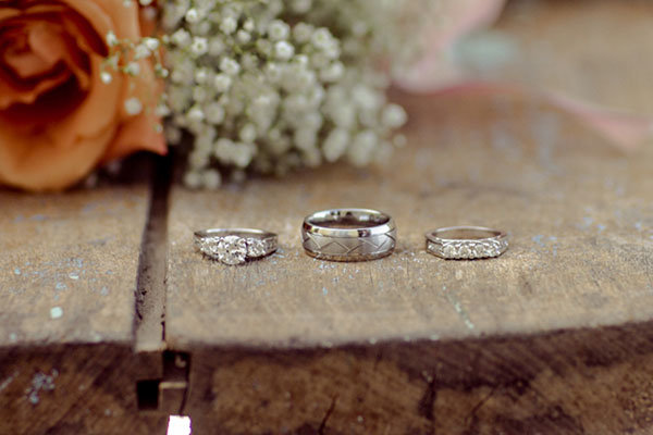 Three-Stone Engagement Ring & Wedding Bands