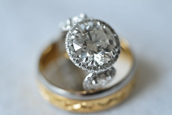 Three-Stone Engagement Ring & Wedding Bands Three-Stone Engagement Ring & Wedding Bands