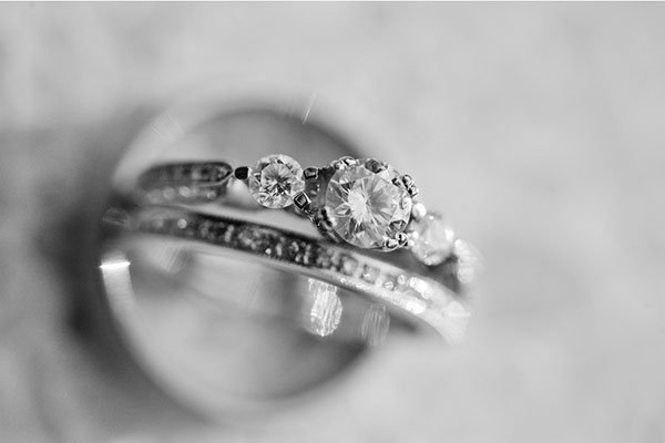 Three-Stone Engagement Ring & Wedding Bands Three-Stone Engagement Ring & Wedding Bands
