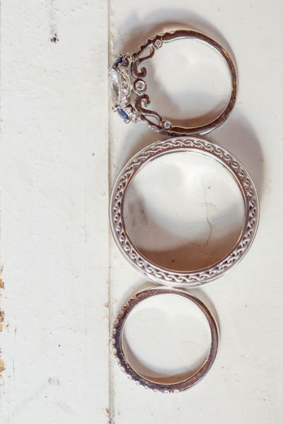 Three-Stone Engagement Ring & Wedding Bands Three-Stone Engagement Ring & Wedding Bands