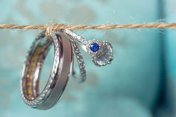 Three-Stone Engagement Ring & Wedding Bands Three-Stone Engagement Ring & Wedding Bands