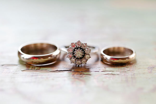 Intricately-Shaped Engagement Ring & Wedding Bands Intricately-Shaped Engagement Ring & Wedding Bands