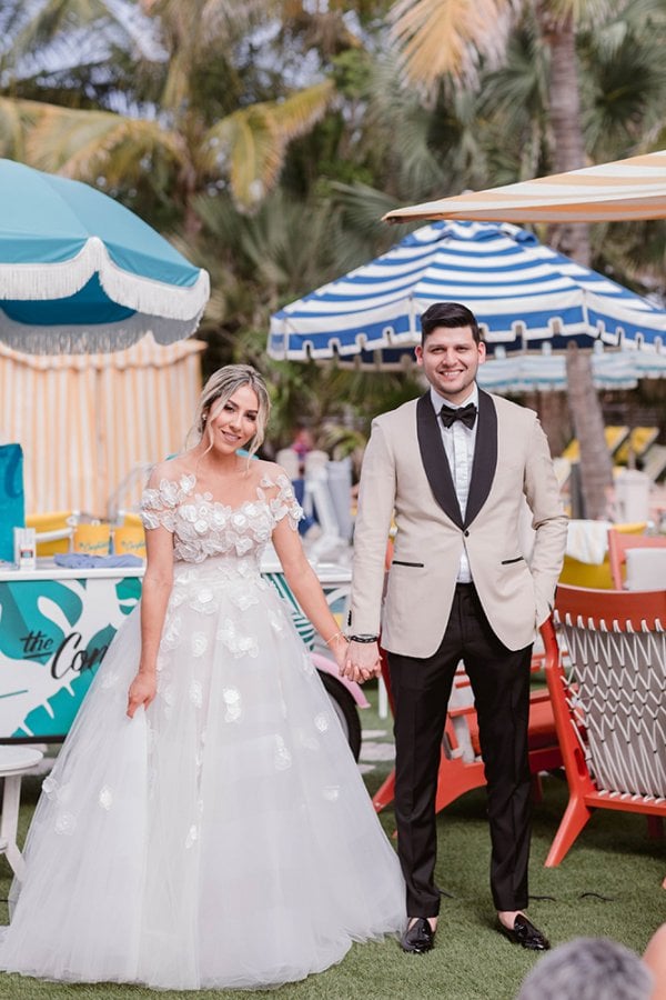 bride and groom at ice cream truck