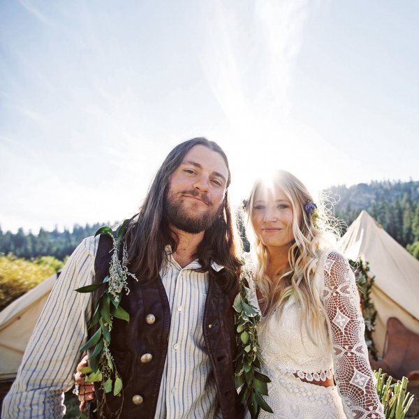 Bohemian bride and groom