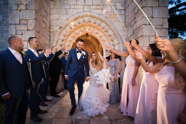 Wedding sendoff with sparklers