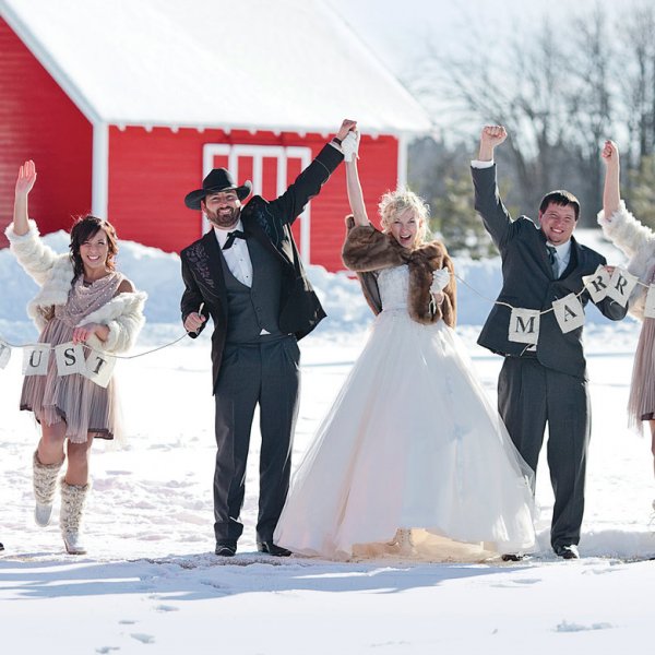 Winter wedding party