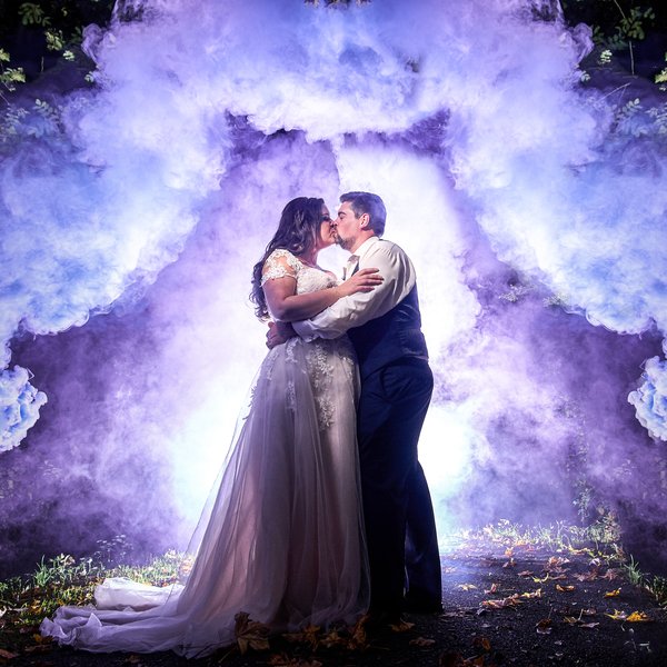 color bomb wedding photo