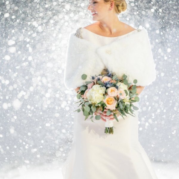 snowy winter bridal portrait
