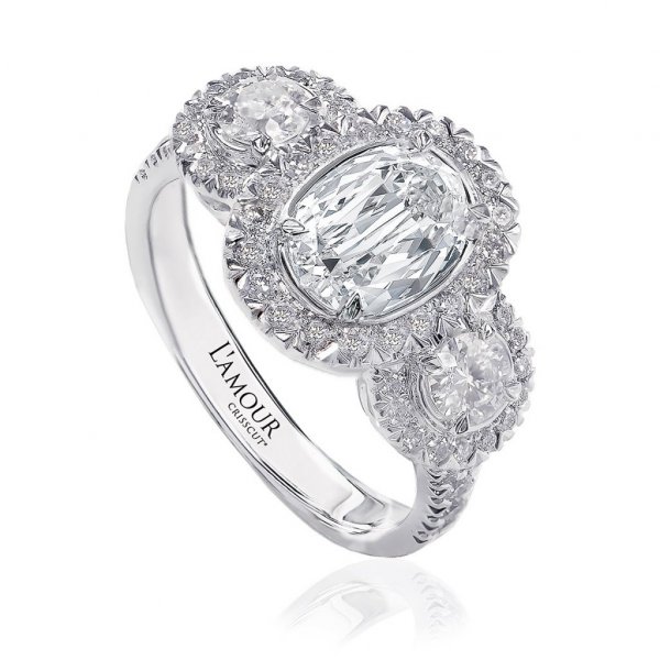 Christopher Designs L'Amour Crisscut Oval Three-Stone Engagement Ring