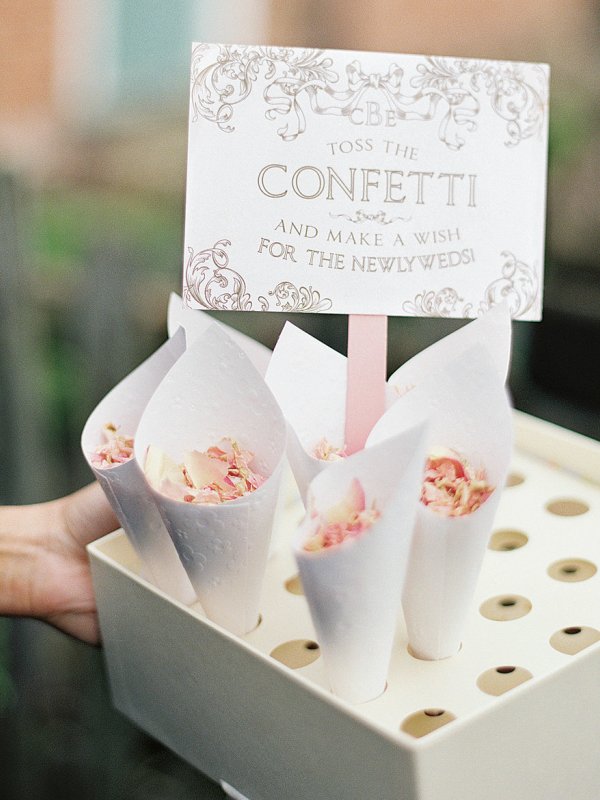 Festive cups of colorful confetti at wedding ceremony Festive cups of colorful confetti at wedding ceremony
