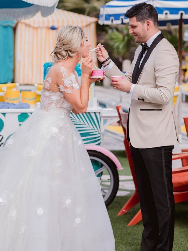 Bride and groom at ice cream truck Bride and groom at ice cream truck