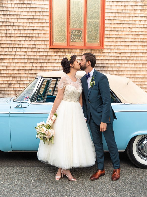 Bride and groom with vintage car Bride and groom with vintage car