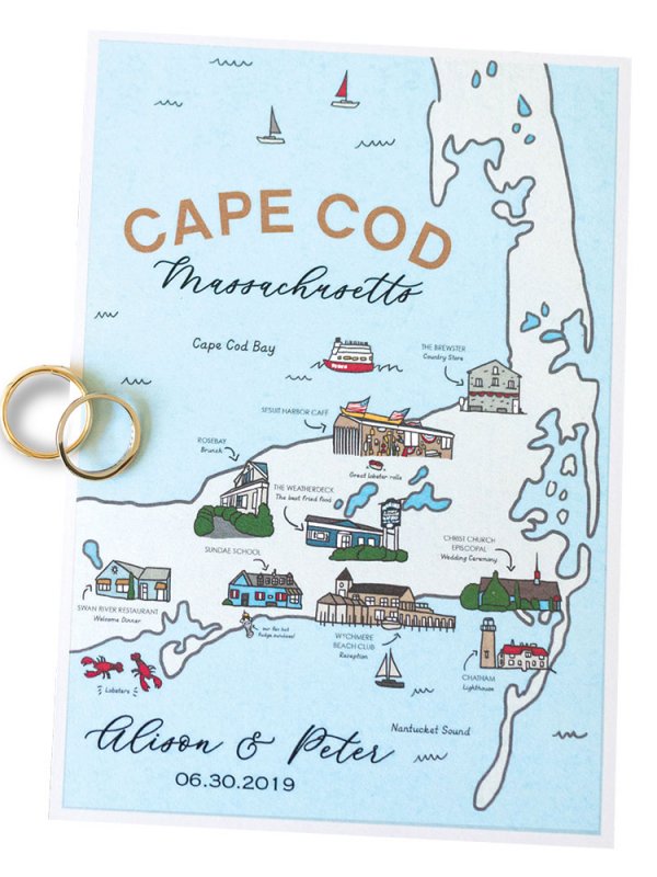 Cape Cod map wedding invitation