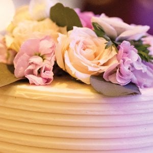 Wedding cake with flowers on top